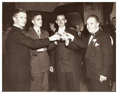 1948 - Bianca and Rob Wedding - best men - Art Miller, unknown, Rob, Frankie Viskosky(sp).jpg